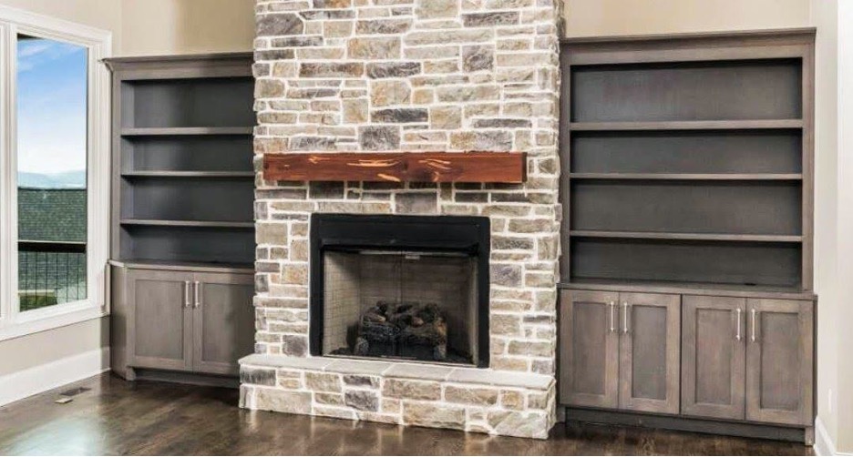 Indoor Stone Fireplace using Handcrafted Series Harbor Bluff Horizon Stone