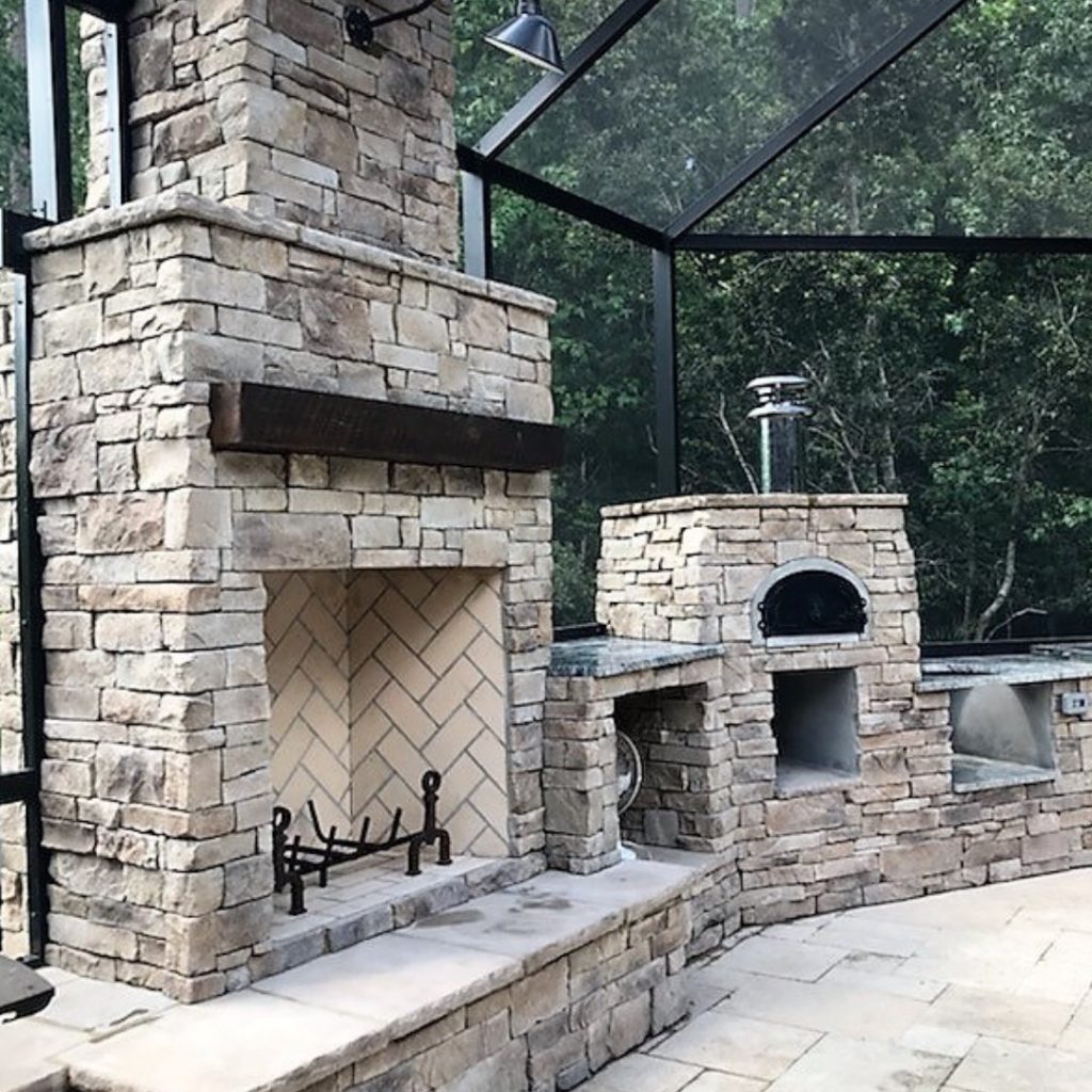 stone home exterior fireplace in handcrafted series