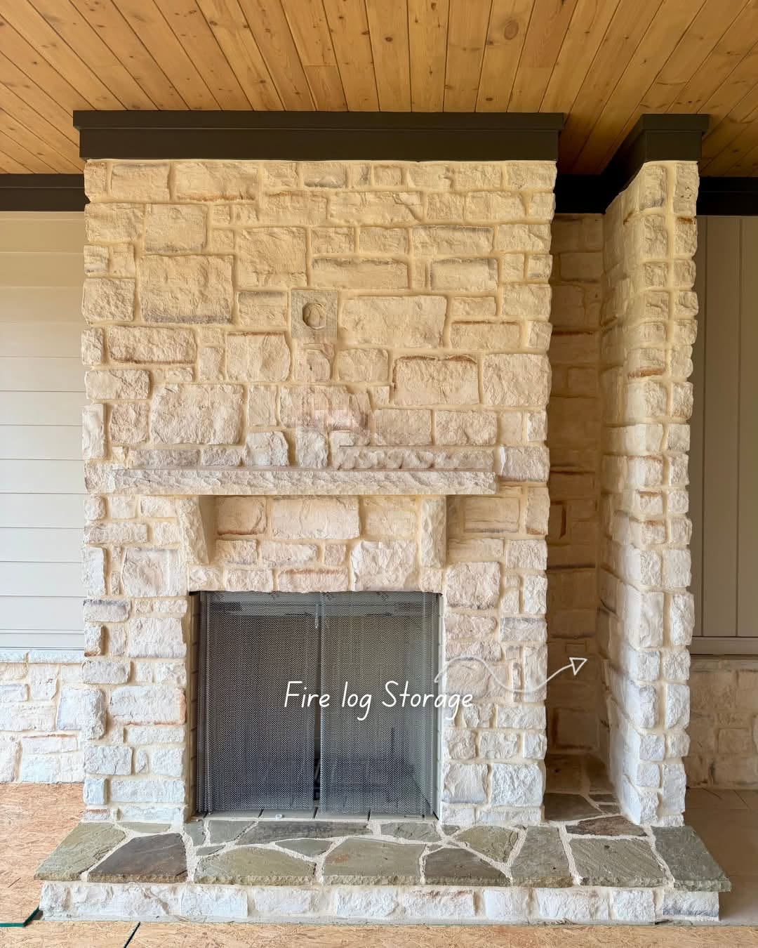 19th Century Sedona stone veneer with Ivory Buff grout on an exterior fireplace
