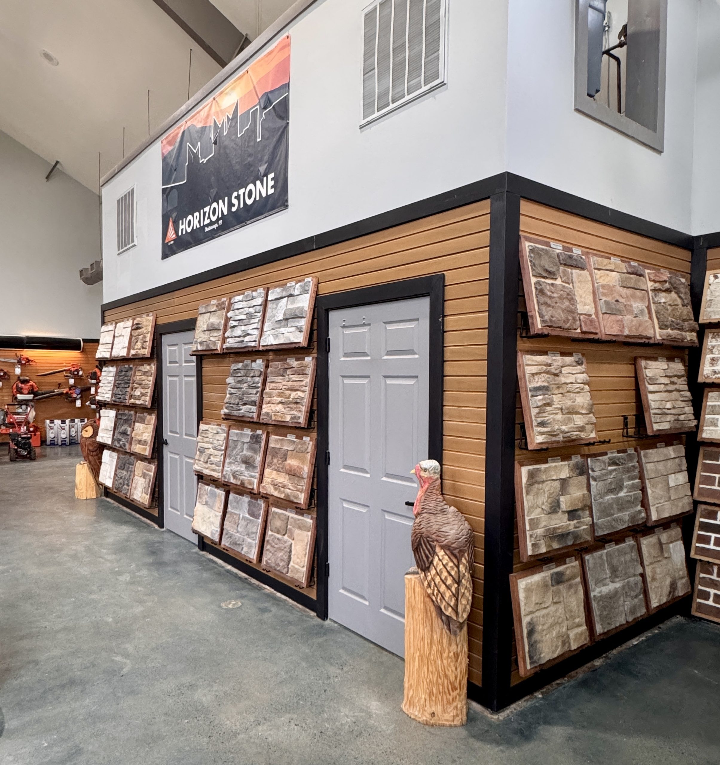 Stone veneer displays and samples at the Elite Stone & Supply showroom